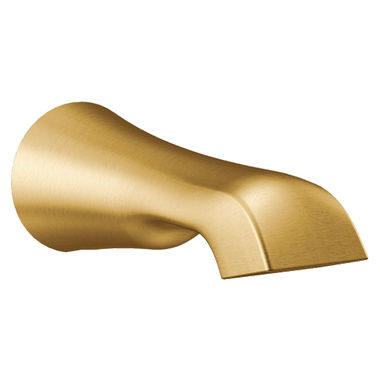 Click here to see Moen S990BG Moen Flara Wall Mounted Brushed Gold Non Diverter Tub Spout, 1/2-inch Connection Size, Slip Fit - S990BG