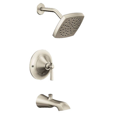 Click here to see Moen TS2913NL Moen Flara Posi-Temp Tub/Shower Faucet with 2.5 GPM Rainshower, 1-Function, Single Lever Handle, M-PACT, Immersion, Polished Nickel - TS2913NL