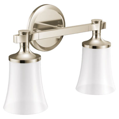 Click here to see Moen YB0362NL Moen Flara 2-Globe Bathroom Vanity Light, Nickel - YB0362NL