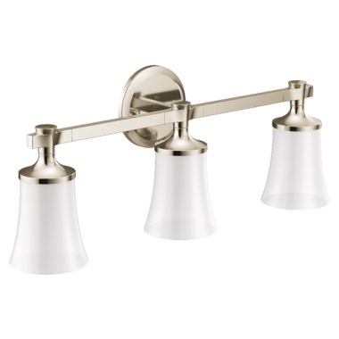Click here to see Moen YB0363NL Moen Flara 3-Globe Bathroom Vanity Light, Polished Nickel - YB0363NL