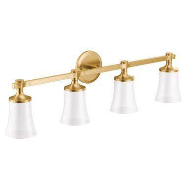 Click here to see Moen YB0364BG Moen Flara 4-Globe Bathroom Vanity Light, Brushed Gold - YB0364BG