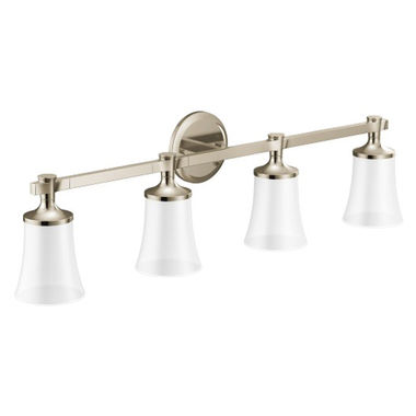 Click here to see Moen YB0364NL Moen Flara 4-Globe Bathroom Vanity Light, Polished Nickel - YB0364NL