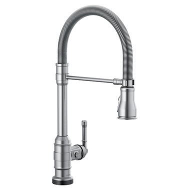 Click here to see Delta 9690T-AR-DST Delta Broderick Pro Touch2O Single Handle Pull-Down Kitchen Faucet w/ Spring Spout, Arctic Stainless - 9690T-AR-DST