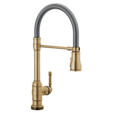 Click here to see Delta 9690T-CZ-DST Delta Broderick Pro Touch2O Single Handle Pull-Down Kitchen Faucet w/ Spring Spout, Champagne Bronze - 9690T-CZ-DST
