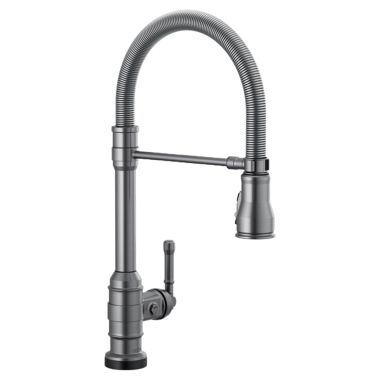 Click here to see Delta 9690T-KS-DST Delta Broderick Pro Touch2O Single Handle Pull-Down Kitchen Faucet w/ Spring Spout, Black Stainless - 9690T-KS-DST