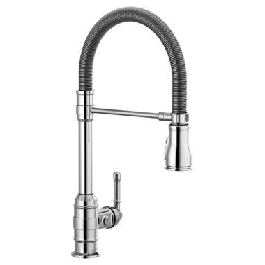 Click here to see Delta 9690-DST Delta Broderick Pro Single Handle Pull-Down Kitchen Faucet w/ Spring Spout, Chrome - 9690-DST