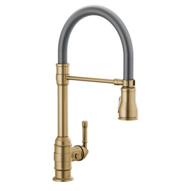 Click here to see Delta 9690-CZ-DST Delta Broderick Pro Single Handle Pull-Down Kitchen Faucet w/ Spring Spout, Champagne Bronze - 9690-CZ-DST