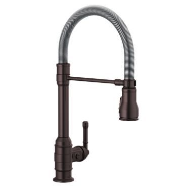 Click here to see Delta 9690-RB-DST Delta Broderick Pro Single Handle Pull-Down Kitchen Faucet w/ Spring Spout, Venetian Bronze - 9690-RB-DST