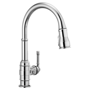Click here to see Delta 9190-DST Delta Broderick Single Handle High Arc Pull-Down Kitchen Faucet, Chrome - 9190-DST