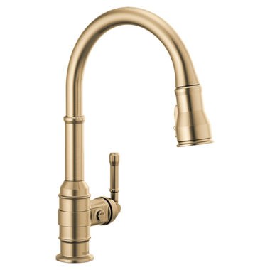 Click here to see Delta 9990-CZ-DST Delta Broderick Single Handle Pull-Down Bar/Prep Faucet, Champagne Bronze - 9990-CZ-DST