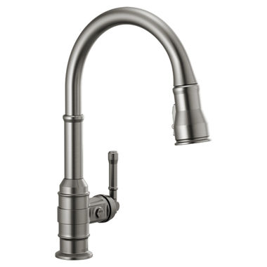 Click here to see Delta 9990-KS-DST Delta Broderick Single Handle Pull-Down Bar/Prep Faucet, Black Stainless - 9990-KS-DST