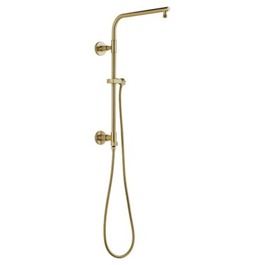 Click here to see Delta 58810-CZ Delta Universal Showering 18in Round Shower Column Kit with Stretchable Hose for Shower Head and Hand Shower, Brilliance Champagne Bronze - 58810-CZ