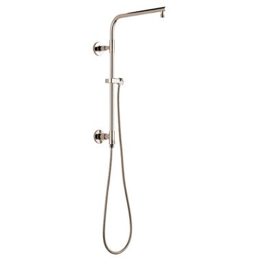 Click here to see Delta 58810-PN Delta Universal Showering 18in Round Shower Column Kit with Stretchable Hose for Shower Head and Hand Shower, Brilliance Polished Nickel - 58810-PN
