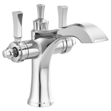 Click here to see Delta 856-DST Delta Dorval Single-Hole Chrome Lavatory Faucet, Metal Pop-Up, 1.2 GPM, Two-Handle, DIAMOND Seal, Lever Handles - 856-DST