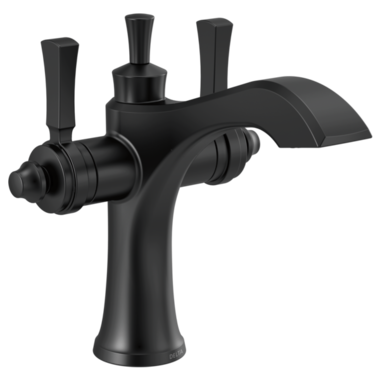 Click here to see Delta 856-BL-DST Delta Dorval Single-Hole Matte Black Lavatory Faucet, Metal Pop-Up, 1.2 GPM, Two-Handle, DIAMOND Seal, Lever Handles - 856-BL-DST