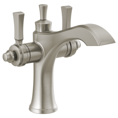 Click here to see Delta 856-SS-DST Delta Dorval Single-Hole Stainless Lavatory Faucet, Metal Pop-Up, 1.2 GPM, Two-Handle, DIAMOND Seal, Lever Handles - 856-SS-DST