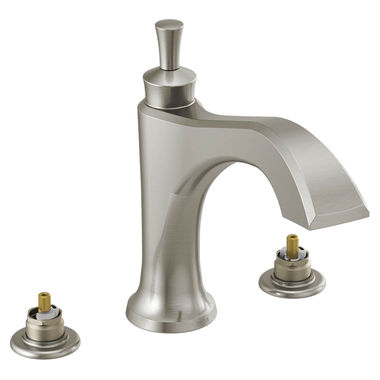 Click here to see Delta T2756-SSLHP Delta Dorval Two-Handle Roman Tub Faucet Trim, Angular Spout, Less Handles, Stainless - T2756-SSLHP