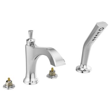 Click here to see Delta T4756-LHP Delta Dorval Two-Handle Roman Tub Faucet Trim with  Hand Shower, 1.75 GPM Three-Setting Hand Shower, H2Okinetic, Less Handles, Chrome - T4756-LHP