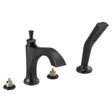 Click here to see Delta T4756-BLLHP Delta Dorval Two-Handle Roman Tub Faucet Trim with 1.75 GPM Three-Setting Hand Shower, H2Okinetic, Angular Spout, Less Handles, Matte Black - T4756-BLLHP