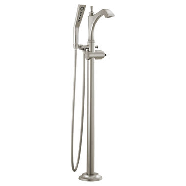 Click here to see Delta T4756-SSLHP-FL Delta Dorval Single-Handle Freestanding Tub Filler Trim with 1.75 GPM Three-Setting Hand Shower, H2Okinetic, Angular Spout, Less Handles, Stainless - T4756-SSLHP-FL