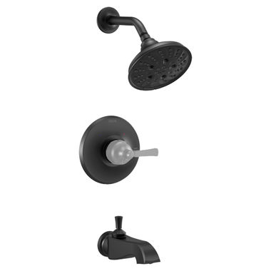 Click here to see Delta T14456-BLLHP Delta Dorval Monitor 14 Series H2Okinetic Tub/Shower Faucet with 5-Setting Showerhead, 1.75 GPM, Less Handle, Matte Black - T14456-BLLHP