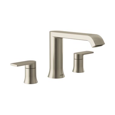 Click here to see Moen T908BN Moen Genta LX Two-Handle Roman Tub Faucet Trim, Low Arc Spout, Lever Handles, Metal, Brushed Nickel - T908BN