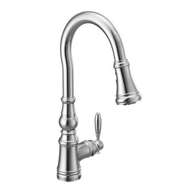 Click here to see Moen S73004 Moen Weymouth Single Handle High Arc Pull-Down Kitchen Faucet, Chrome - S73004