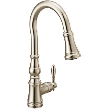 Click here to see Moen S73004NL Moen Weymouth Single Handle High Arc Pull-Down Kitchen Faucet, Polished Nickel - S73004NL