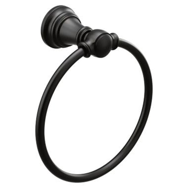 Click here to see   Moen Weymouth Round Wall Mounted Towel Ring, Zinc Constructed, Matte Black - YB8486BL