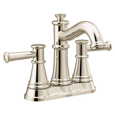 Click here to see Moen 6401NL Moen Belfield Two-Handle High Arc Polished Nickel Centerset Bathroom Faucet with Metal Pop-Up, 1.2 GPM, ADA Lever Handle, Three-Hole, WaterSense - 6401NL