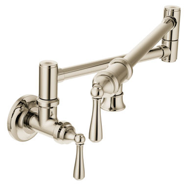 Click here to see Moen S664NL Moen Traditional Wall-Mount Two Handle Pot Filler Faucet, Polished Nickel - S664NL