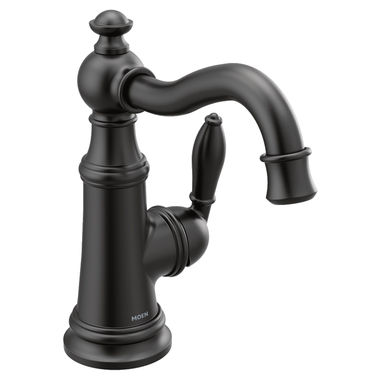 Click here to see Moen S42107BL Moen Weymouth One-Handle High Arc Matte Black Bathroom Faucet with Metal Pop-Up Drain, WaterSense Certified, ADA Lever Handle - S42107BL