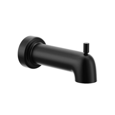 Click here to see Moen 3890BL Moen 6-inch Wall Mounted Matte Black Tub Spout with Pull-Up Diverter, 1/2-inch Connection Size, CC - 3890BL