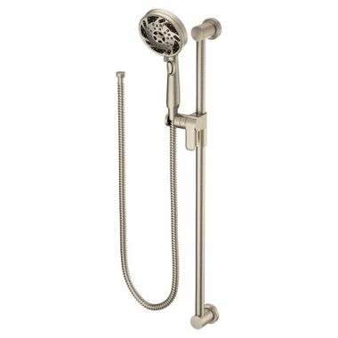 Click here to see Moen 3670EPBN Moen 4-1/2in Five-Function Hand Shower with 30in Slide Bar, Round, Eco-Performance, 1.75 GPM, WaterSense, ADA, Brushed Nickel - 3670EPBN
