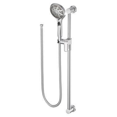 Click here to see Moen 3671EP Moen 4-1/2in Five-Function Hand Shower with 30in Slide Bar, Round, Eco-Performance, 1.75 GPM, ADA, WaterSense, Chrome - 3671EP