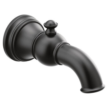 Click here to see Moen S12104BL Moen Weymouth Wall Mounted Matte Black Tub Spout with Pull-Up Diverter - S12104BL
