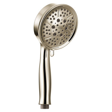 Click here to see Moen 164927NL Moen 4in Four-Function Handheld Shower for 3636EP Wall-Mount Hand Shower, Round, LifeShine Finish, Eco-Performance, 1.75 GPM, Polished Nickel - 164927NL