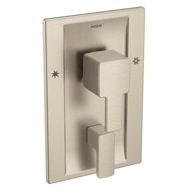 Click here to see Moen TS2710BN Moen 90 Degree Posi-Temp Valve Trim w/ 3-Function Diverter, Lever Handles, Brushed Nickel - TS2710BN