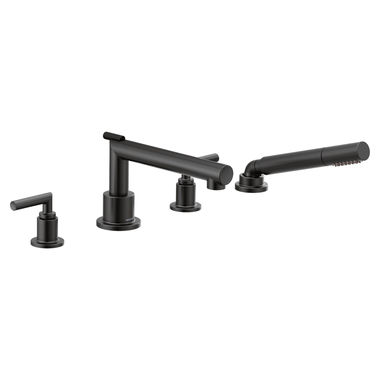 Click here to see Moen TS93004BL Moen Arris Two-Handle Roman Tub Faucet Trim with 1.75 GPM Single-Function Hand Shower, Lever Handles, M-PACT, Matte Black - TS93004BL