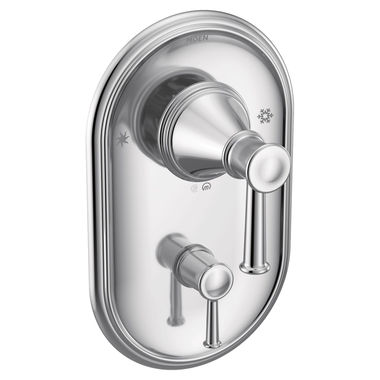 Click here to see Moen T2310 Moen Belfield Posi-Temp Valve Trim w/ 3-Function Diverter, Lever Handles, Polished Chrome - T2310