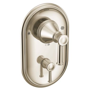 Click here to see Moen T2310NL Moen Belfield Posi-Temp Valve Trim w/ 3-Function Diverter, Lever Handles, Polished Nickel - T2310NL