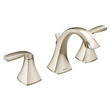 Click here to see Moen T6905NL Moen Voss Two-Handle Widespread Polished Nickel Bathroom Faucet with Lever Handle, 1.2 GPM, 60 PSI, WaterSense, ADA, Three-Holes - T6905NL