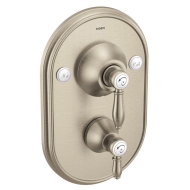 Click here to see Moen TS32100BN Moen Weymouth Posi-Temp Valve Trim w/ Diverter, Lever Handles, Brushed Nickel - TS32100BN