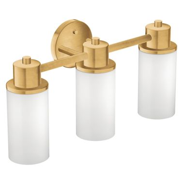 Click here to see Moen DN0763BG Moen Iso 3-Globe Bathroom Vanity Light, Brushed Gold - DN0763BG