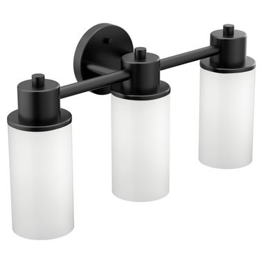 Click here to see Moen DN0763BL Moen Iso 3-Globe Bathroom Vanity Light, Matte Black - DN0763BL