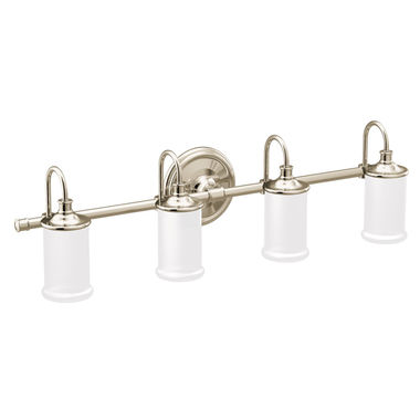 Click here to see Moen YB6464NL Moen Belfield 4-Globe Bathroom Vanity Light, Polished Nickel - YB6464NL