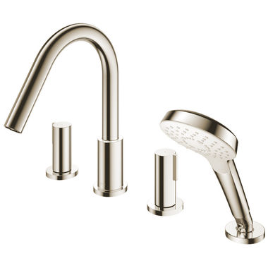Click here to see Toto TBG11202U#PN TOTO GF Two-Handle Four-Hole Roman Tub Faucet Trim, Lever Handles, ADA, Less Hand Shower, Polished Nickel - TBG11202U#PN