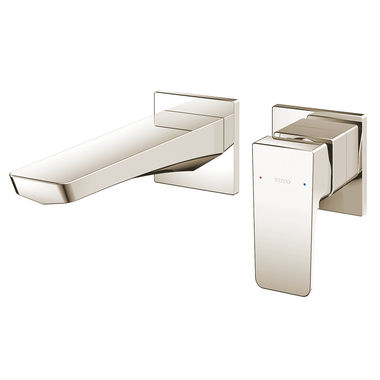 Click here to see Toto TLG07307U#PN TOTO GE Wall-Mount Single-Handle Short Bathroom Faucet, Lever Handle, Two-Hole, 1.2 GPM, Polished Nickel - TLG07307U#PN