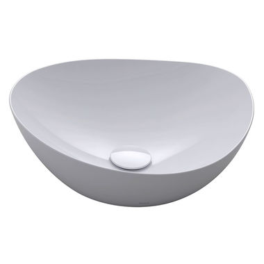 Click here to see Toto LT477G#01 TOTO Kiwami Asymmetrical Vessel Bathroom Sink with CEFIONTECT, Front Overflow, LINEARCERAM, Cotton - LT477G#01
