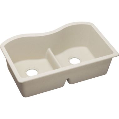 Click here to see Elkay ELGULB3322BQ0 Elkay ELGULB3322BQ0 Quartz Classic Equal Double Bowl Undermount Sink w/ Aqua Divide, Bisque
